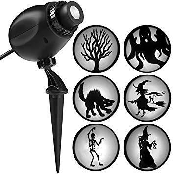 Gemmy 6 Silhouette Projection Multi-Function White Led Multi-Design Halloween Outdoor Stake Light Projector