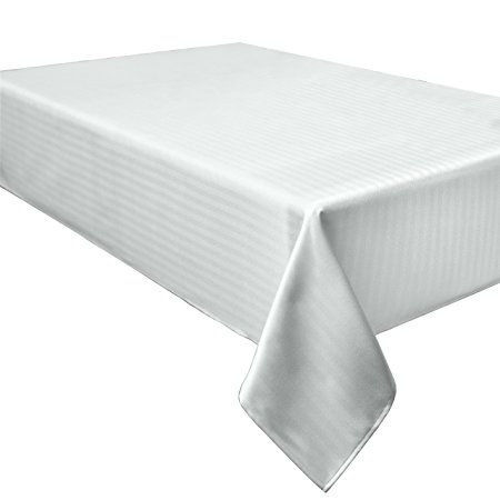 Creative Dining Group Herringbone Weave Spillproof Tablecloth, 52 by 70-Inch, White