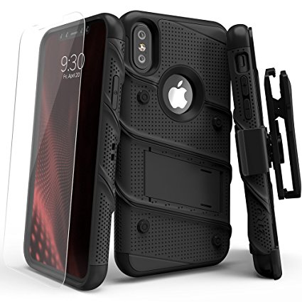 iPhone X Case - Zizo [Bolt Series] with FREE [iPhone X Screen Protector] Kickstand [12 ft. Military Grade Drop Tested] Holster Belt Clip