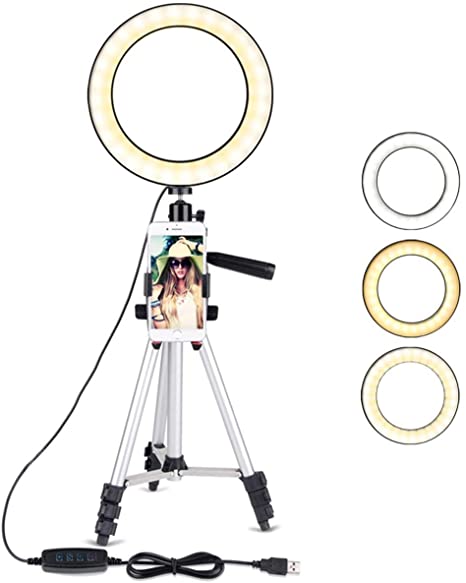 NeeXiu Ring Light with Tripod Stand 7.9" for YouTube Video and Selfie/Makeup, Mini Desk LED Camera Flash Light with Cell Phone Holder Desktop Lamp 3 Light Modes & 11 Brightness Level