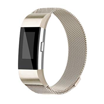 iGK Replacement Bands Compatible for Fitbit Charge 2, Stainless Steel Metal Bracelet with Unique Magnet Clasp