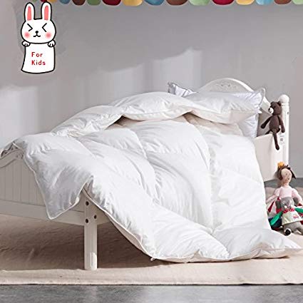 ROSE FEATHER Toddler/Travel/Crib Goose Down Comforter Duvet/Blanket Multifunctional,100% Organic Cotton Hypoallergenic & Washable Unisex Kids,All Season,White 47x60