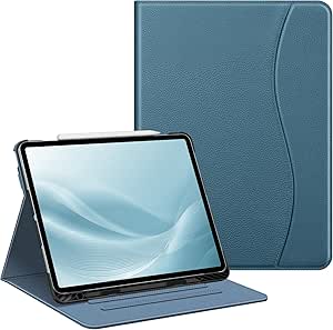 Fintie Folio Case for iPad Air 13-inch (M2) 2024, Multi-Angle Viewing Protective Stand Cover with Pencil Holder & Pocket, Auto Sleep/Wake, Ocean Blue