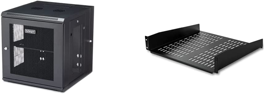 StarTech.com 12U 19" Wall Mount Network Cabinet - 20" & 2U Server Rack Shelf - Universal Vented Rack Mount Cantilever Tray for 19" Network Equipment Rack & Cabinet - Heavy Duty Steel