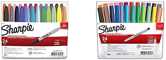 Sharpie 75846 Permanent Markers, Fine Point, Assorted Colors, 24-Count & 75847 Permanent Markers, Ultra Fine Point, Assorted Colors, 24-Count