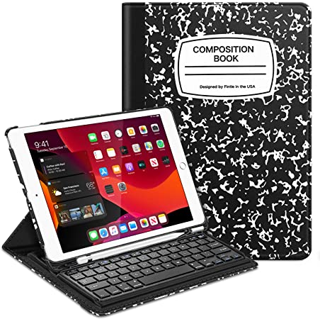 Fintie Keyboard Case for iPad 7th Generation 10.2" 2019-360 Degree Rotating Smart Stand Cover w/Pencil Holder, Built-in Wireless Bluetooth Keyboard for iPad 10.2" Tablet, Composition Book Black