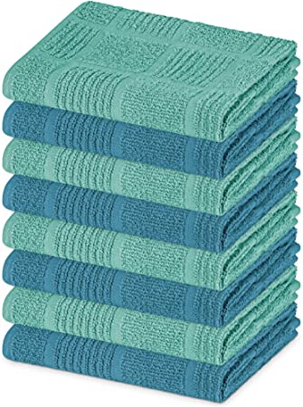DecorRack 8 Kitchen Towels, 100% Cotton, 15 x 25 inches, Soft and Absorbent Dish Drying Cloth, Kitchen Hand and Tea Towel, Jacquard Design in Mint Blue (Set of 8)