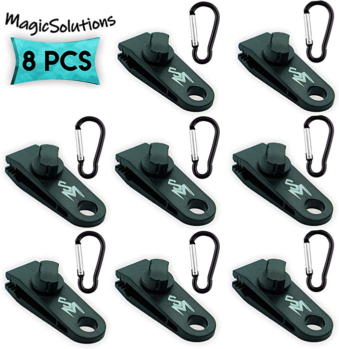 MagicSolutions (8 Pack) Tarp Clips with Carabiner | Great for Outdoors Camping Awning Tent | Canopies and Covers | Powerful Locking Jaws Material.