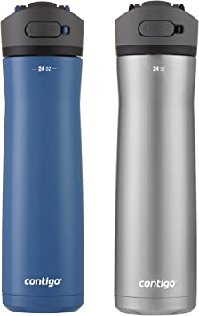 Contigo Ashland Chill 2.0 Stainless Steel Water Bottle with Autospout Lid, 24oz 2 Pack, Blue Corn & Steel