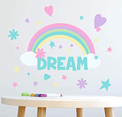 Create-A-Mural Rainbow Dream Girls Wall Decals (118) Pieces for Bedroom Peel and Stick Wall Decor Stickers for Nursery to Teen Girls