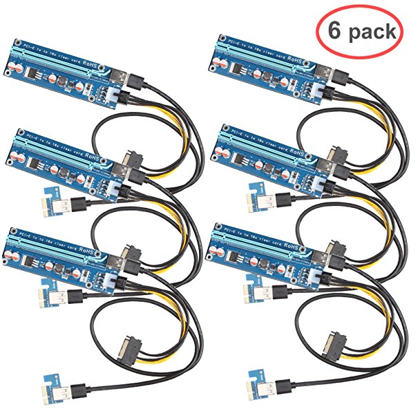 LIANSHU 6Pack 6Pin Powered VER006C PCI-E Express Riser Mining Dedicated Graphics Card Extension Cable GPU Graphic Card Crypto Currency Mining with 60cm (23.6in) USB 3.0 Extension Cable (6x V006C)