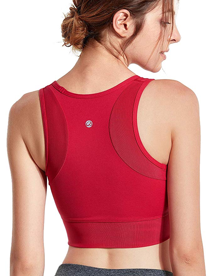 CRZ YOGA Women's High Impact Workout Crop Top with Pads High Neck Longline Sports Bra for Yoga