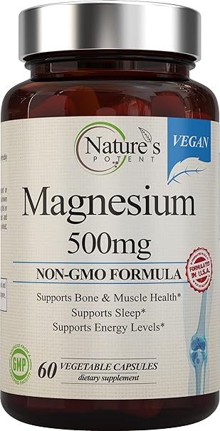 Nature's Potent Magnesium Supplements | Magnesium Citrate & Magnesium Oxide 500mg | Vegan Magnesium Supplement for Women & Men | USA Made Magnesium for Sleep Support - 60 Tablets