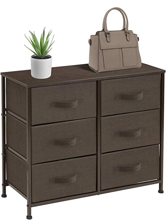 Sorbus Dresser with 6 Drawers - Furniture Storage Tower Unit for Bedroom, Hallway, Closet, Office Organization - Steel Frame, Wood Top, Easy Pull Fabric Bins (6 Drawer - Brown)