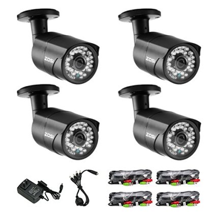 ZOSI 4 Pack AHD Security Camera 1/3" CMOS 720P 3.6mm Wide Angle Lens 36 IR LEDs IR Cut Indoor Outdoor Waterproof IP66 Infrared Night Vision Security Surveillance HD Bullet Camera For AHD DVR