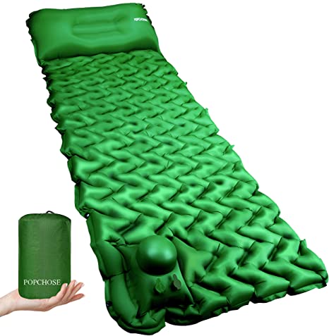 POPCHOSE Camping Sleeping Pad with Air Pillow Compact Ultralight Inflatable Camping Mat Built in Pump, Extra Thickness Durable Waterproof Air Tent Mat for Backpacking, Hiking, Road Trip