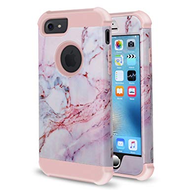 iPhone 8 Case, iPhone 7 Case, iPhone 6s Case, AOKER [Marble Design] Slim Dual Layer Anti-Scratch ShockProof Hard Back Cover Soft Silicone Protective Case Fit for Apple iPhone 4.7 inch (Marble pink)