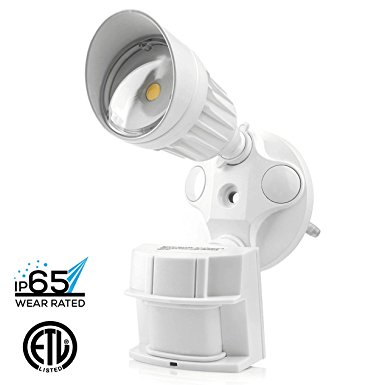 Hyperikon LED Security Light, 10W (75W Equivalent), 900lm, 5000K (Crystal White Glow), Waterproof IP65 & UL, 40° Beam Angle, CRI 80 , Adjustable Head, 120v, Infrared Sensor Activated