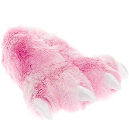 Wishpets Grizzly Bear Paw Animal Slippers w/ White Toes (Pink, M - Kids/Adult)