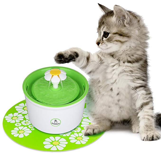 Cat Water Fountain ,DODORO Health Caring Pet Flower Fountain 1.6L Fresh Drinking Bowl Auto Circulating Electric Flower Water Dispenser for Cats Bird Bath and Small Dogs(3Pcs Filters  2 Pcs Flower Pipe   1 Pcs Matt)