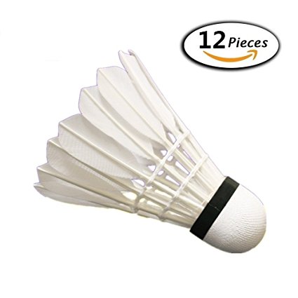 AKEDS 12-Pack Advanced Goose Feather Shuttlecocks, Hight Speed Badminton Balls Training Sport Feather Shuttlecocks Badminton Ball Game, Cylinder Packaging (12 Pack White)