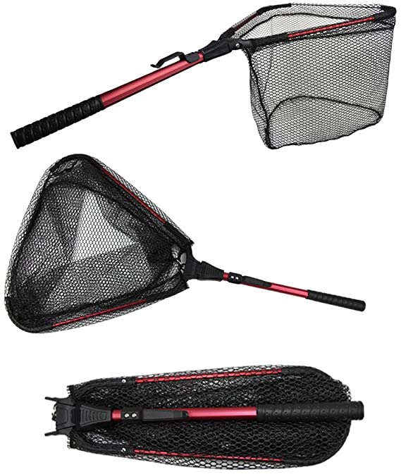 YVLEEN Folding Fishing Net - Foldable Fish Landing Net Robust Aluminum Telescopic Pole Handle and Safe Fish Catching or Releasing for Durable and Nylon Mesh 16inch Hoop Size