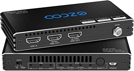 4K 120Hz HDMI 2.1 Splitter 8K 60Hz 1 in2 out VRR CEC HDCP2.3 HDR10 48Gbps 8KUHD D-olby Vision Atmos Scaler 4K EDID 1080P Dual Monitors HDMI 2.1 Splitter 1X2 for PS5,SkyQ,Xbox