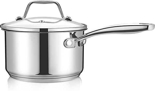 NutriChef 2-Quart Stainless Steel Saucepan - 18/8 Food Grade Heavy Duty Cookware, Sauce Pot, Stew Pot, Simmering Pot Kitchenware w/ See Through Lid, Dishwasher Safe, For Induction Gas Ceramic Cooktops