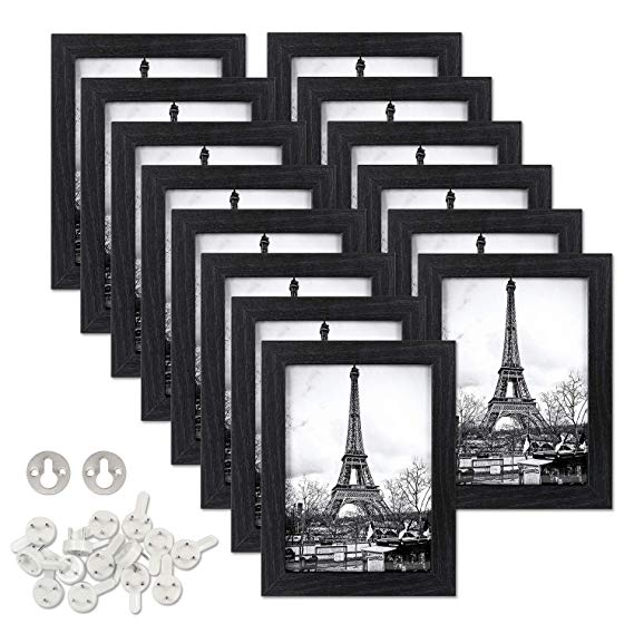 upsimples 5x7 Picture Frames Made of Composite Wood High Definition Glass for Wall or Tabletop Display,Black Photo Frame,14 Pack