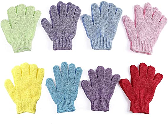 7 Pairs Double Sided Exfoliating Gloves Body Scrubber Scrubbing Glove Bath Mitts Scrubs for Shower, Body Spa Massage Dead Skin Cell Remover, 7 Colors