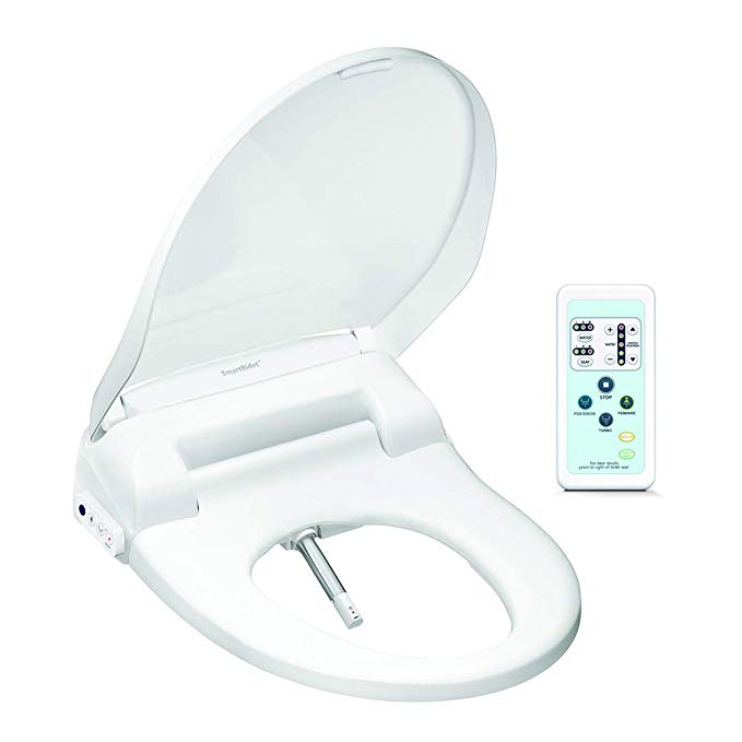 SmartBidet SB-100R Electric Bidet Seat for Elongated Toilets with Remote Control, Stainless Steel Nozzle with Removable Nozzle Cap, Slim and Strong Design in White