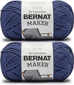 Bernat Maker Navy Yarn - 2 Pack of 250g/8.8oz - 72% Cotton 28% Nylon - #5 Bulky - 290m/317Yards - for Knitting, Crochet and Amigurumi