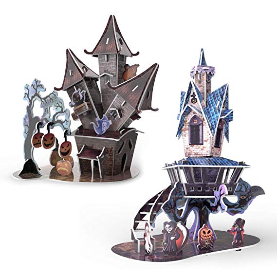 Halloween 3D Paper Jigsaw Puzzles in 2 Styles- 89 Pieces for Kids Halloween Party Supplies, Game Prizes, Indoor Decorations,Gifts and More