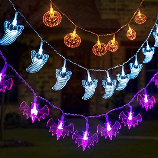 GIGALUMI 3 Set Halloween String Lights 6.5ft Battery Operated Pumpkin Bat Ghost Halloween Lights Decoration Halloween, Christmas, Party