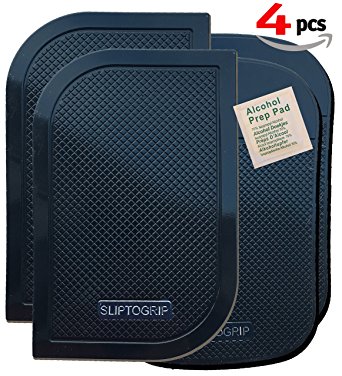 SlipToGrip Premium Cell Pads 4 PACK - Two Universal Cell Pads and Alcohol Pad. Sticky Anti-Slip GEL Pads - Holds Cell Phones, Sunglasses, Coins, Golf Cart, Boating, Speakers - Xtra Black Color