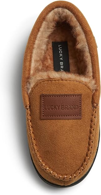 Lucky Brand Boy's Micro Suede Fuzzy Lined Moccasin Slippers for Kids