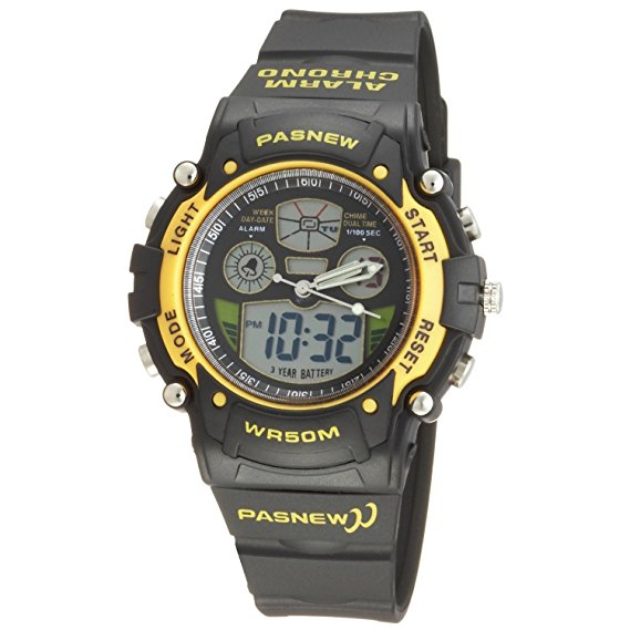 Cool Digital-analog Waterproof Dual Time Sport Wrist Watches for Boys Girls (Yellow)
