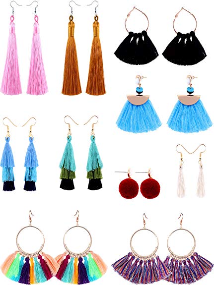 Tatuo 10 Pairs Tassel Earrings Set Dangle Drop Earring Bohemia Fan Shaped Stud Earrings for Women Girls, 10 Styles