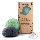Facial Wash Konjac Sponge with Added Activated Bamboo Charcoal and Added Green Tea Powder 2 sponges