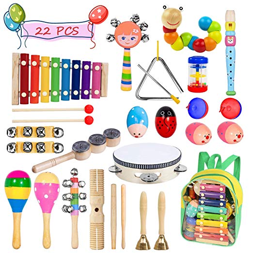 Toddler Musical Instruments- LEKETI 15 Types 22pcs Wooden Toddler Musical Percussion Instruments Toy Set for Kids Preschool Educational, Early Learning Musical Toys Set for Boys and Girls with Storage