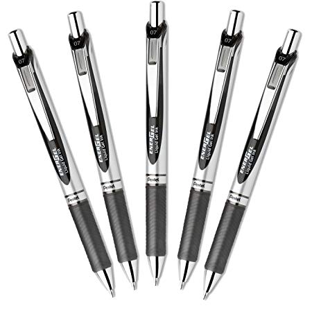 Pentel EnerGel Deluxe RTX Retractable 0.7mm Fine Line Metal Tip Liquid Gel Pen , Black Ink,    3 Set, 5 pens per set