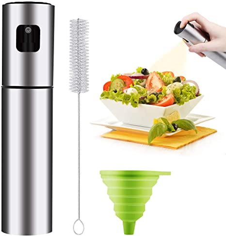 Olive Oil Sprayer Dispenser for Cooking, Stainless Steel Bottle with Bottle Brush and Oil Funnel for BBQ, Making Salad, Cooking, Baking, Roasting, Grilling