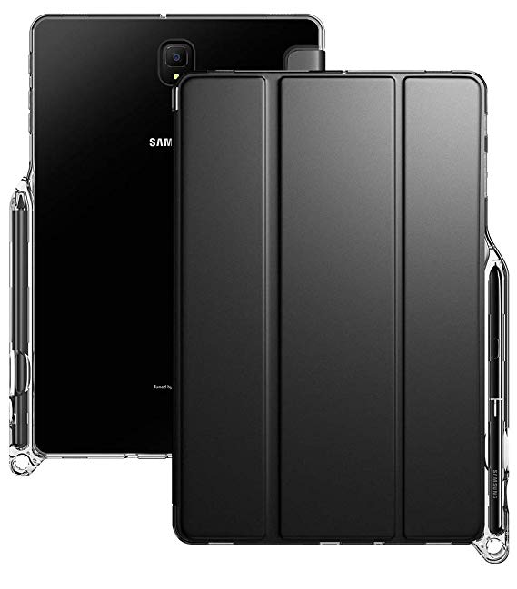 Poetic Galaxy Tab S4 10.5 Case, Lumos X Flexible Soft Transparent Slim-Fit Trifold Stand Folio Smart Cover Case [Auto Wake/Sleep][Pencil Holder] for Samsung Galaxy Tab S4 10.5 Inch (2018) Black