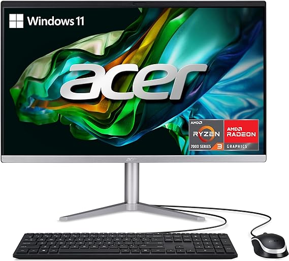 Acer Aspire C24-1300-UR31 AIO Desktop | 23.8" Full HD IPS Display | AMD Ryzen 3 7320U Quad-Core Processor | AMD Radeon 610M Graphics | 8GB LPDDR5 | 512GB PCIe SSD | Wi-Fi 6E | Windows 11 Home,Black