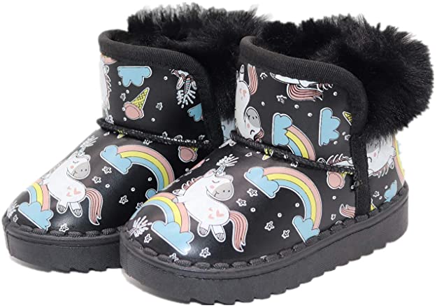 Toddler Snow Boots Girl's Winter Warm Fur Lined Kids Unicorn Princess Booties Outdoor Shoes