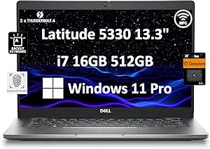 Dell Latitude 5330 Business Laptop (13.3" FHD, Intel 10-Core i7-1265U Vpro, 16GB RAM, 512GB SSD, IST Card) 2 x Thunderbolt 4, Backlit, Fingerprint, Webcam, NFC, 2024 Latitude 5000, Win 11 Pro, Gray