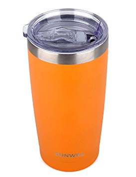 SUNWILL 20oz Tumbler with Lid, Stainless Steel Vacuum Insulated Double Wall Travel Tumbler, Durable Insulated Coffee Mug, Powder Coated Orange, Thermal Cup with Splash Proof Sliding Lid