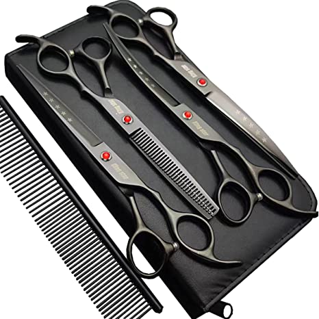 7.0in Titanium Professional dog Grooming Scissors set,Straight & Thinning & Curved scissors 4pcs set for Dog grooming
