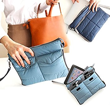 WINOMO Multi-functional Nylon Zippered Gadget Pouch Bag in Bag Handbag Travel Storage Bag Organizer for iPad Tablets (Blue)