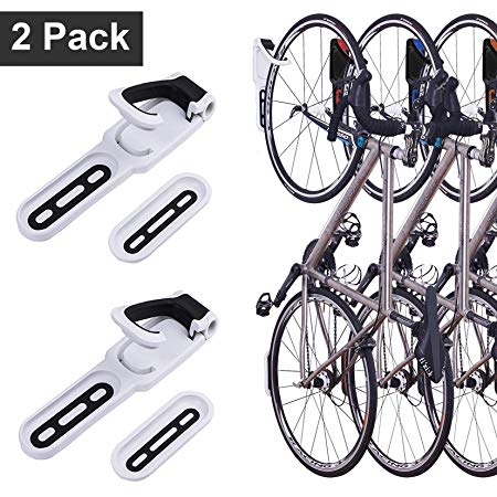 2 Pack Foldable Vertical Bike Rack Wall Mounted Bicycle Cycle Storage Rack Single Bike Hook Wall Bike Hanger Holder w/Tire Tray for Garage Shed Retail Applications Road Bike